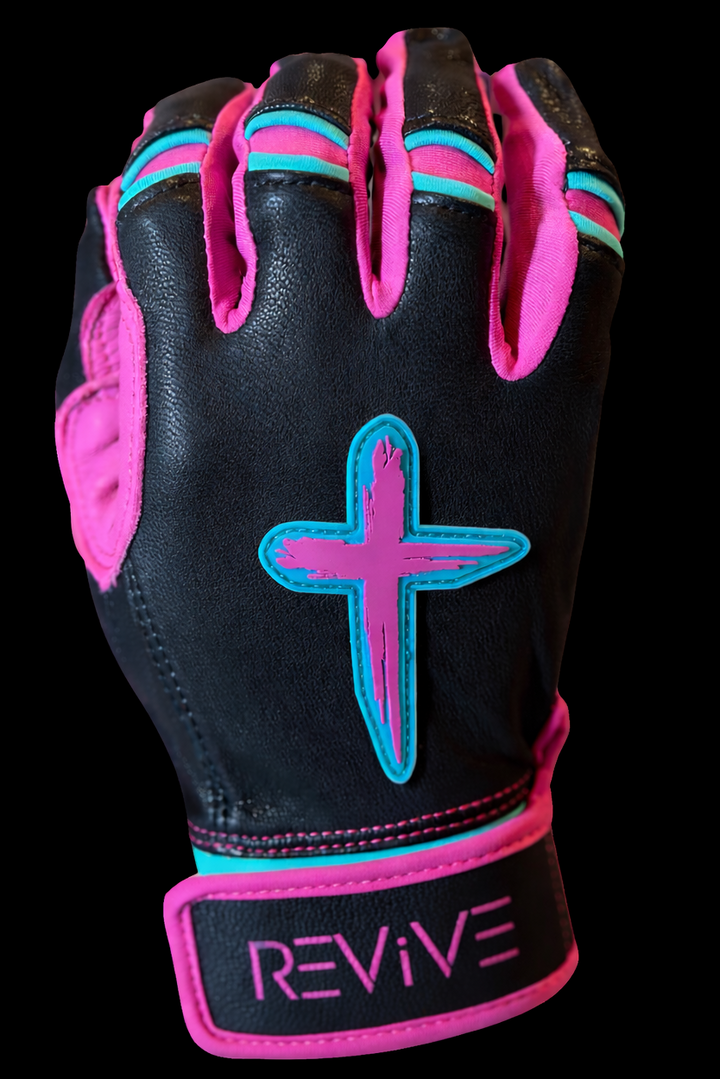Black, Neon Teal, and Electric Pink Batting Gloves