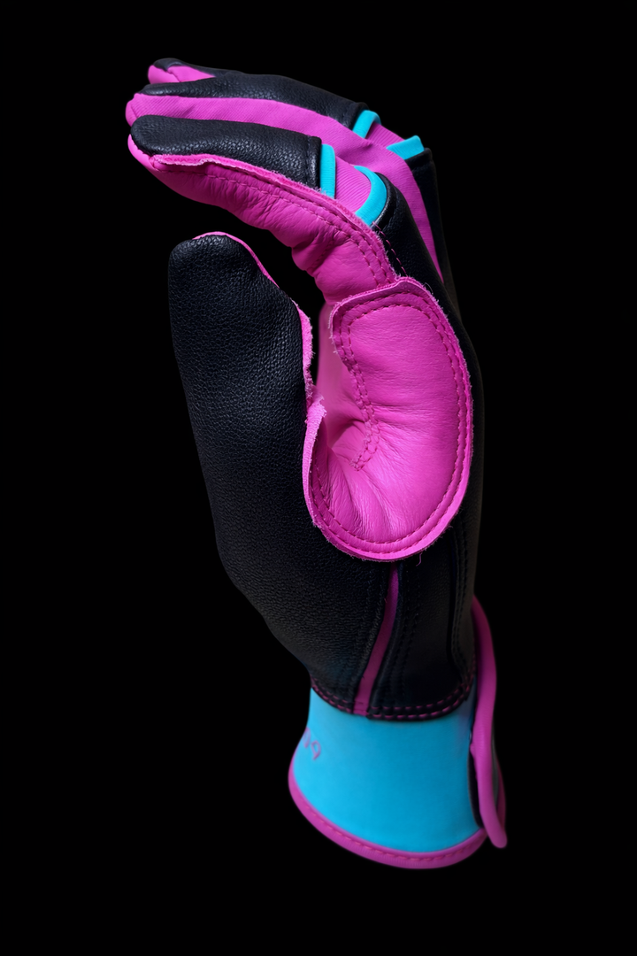 Black, Neon Teal, and Electric Pink Batting Gloves