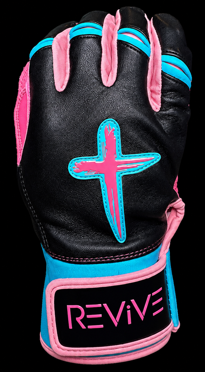 Black, Neon Teal, and Electric Pink Batting Gloves