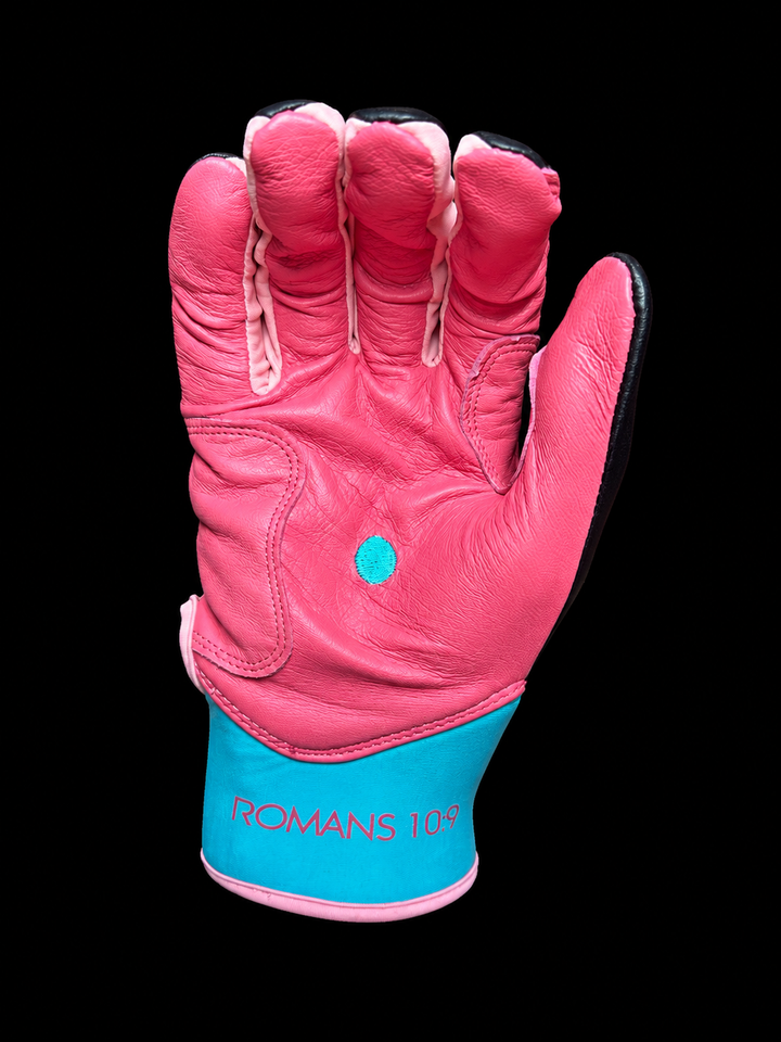 Black, Neon Teal, and Electric Pink Batting Gloves