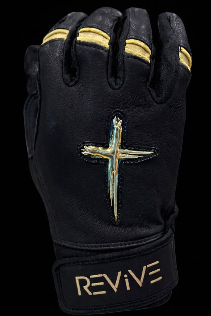 Black and Metallic Gold Batting Gloves