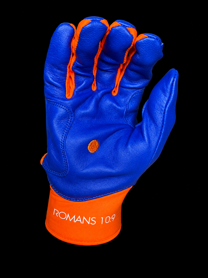 Blue and Orange Batting Gloves