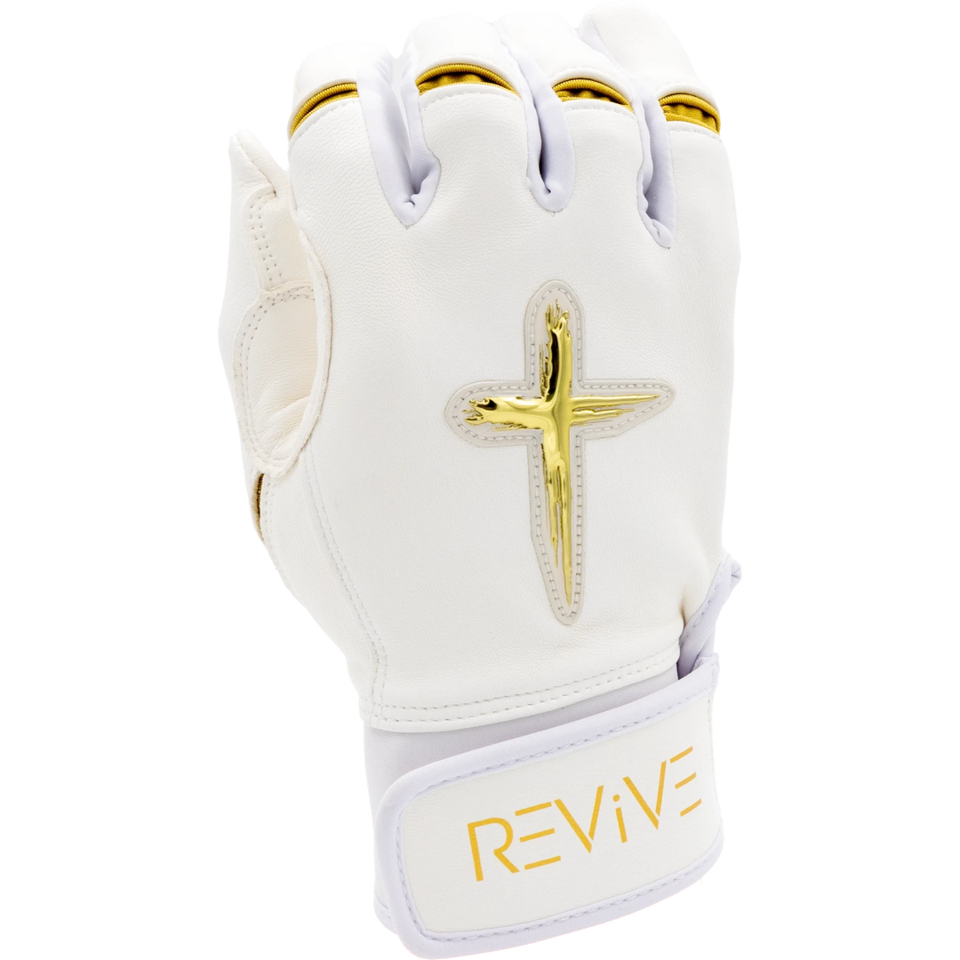 White and Metallic Gold Batting Gloves