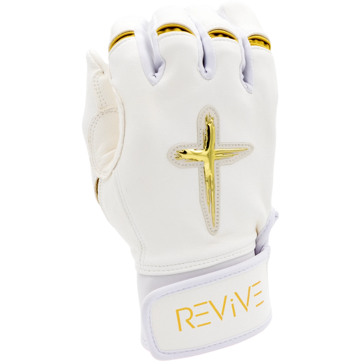 White and Metallic Gold Batting Gloves