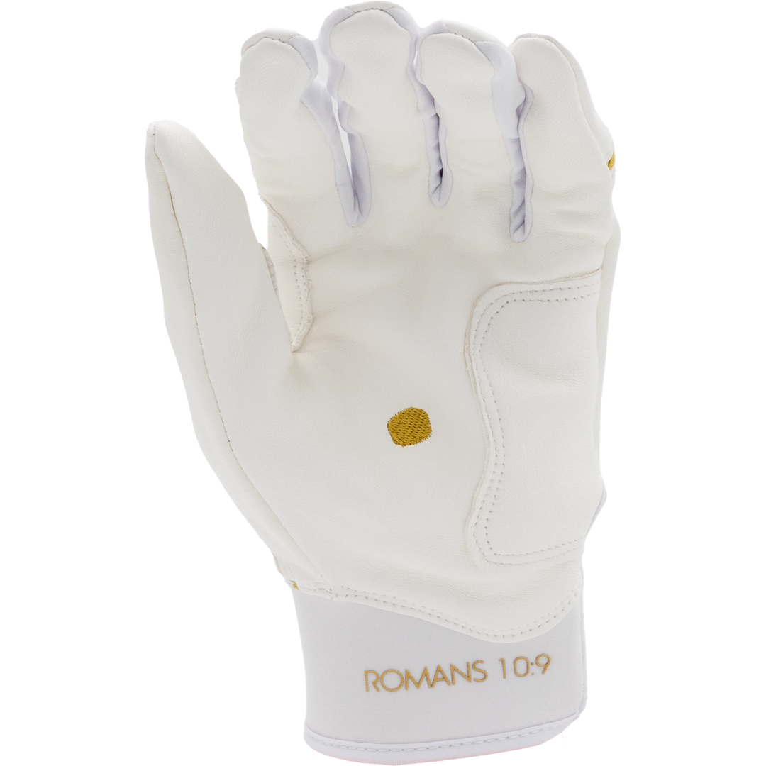 White and Metallic Gold Batting Gloves