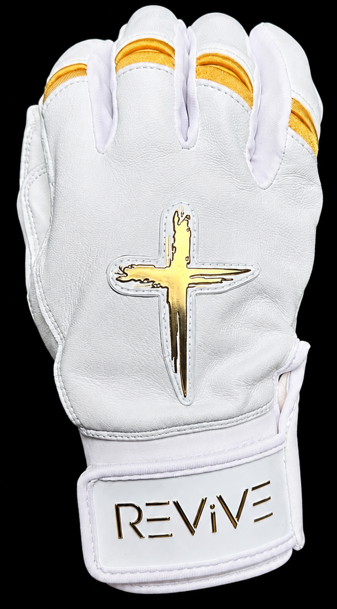 White and Metallic Gold Batting Gloves