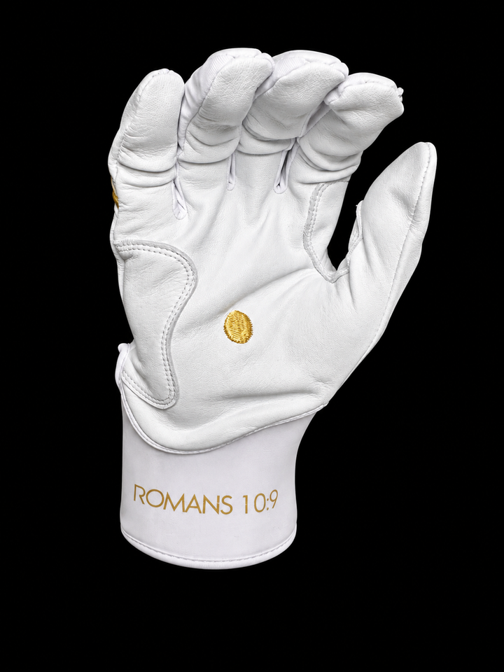 White and Metallic Gold Batting Gloves